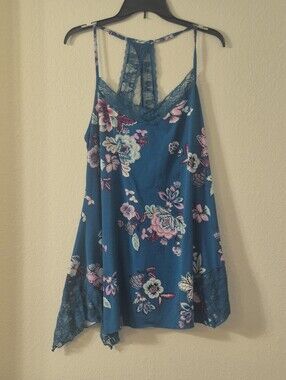 Secret Treasures Teal Floral Lace Racerback Cami